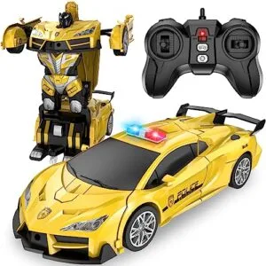 LNNKINE Carrera RC Police Car 2.4Ghz Transforming Robot Toy with LED Lights for Kids Ages 5 and Up