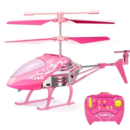Pink RC Helicopter Toy for Kids with LED Lights 3.5 Channel Gyro Stabilizer and Altitude Hold by SkyFlyer