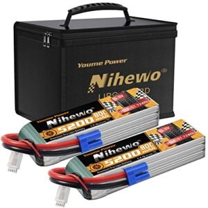 2Packs 3S Lipo Battery 11.1V 5200mAh 80C EC5 Connector Soft Case Fit For 1/8 1/10 RC Car Truck Boat Airplane + Fireproof Explosionproof Lipo Bag for Lipo Battery Storage & Transportation & Charging