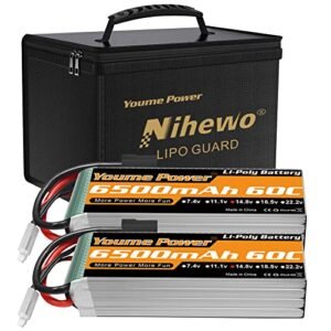 Nihewo 4S Lipo Battery 2Packs 14.8V 6500mAh 60C Tr Plug Soft Case Compatible with Maxx X-Maxx RC Truck Car Vehicle + Fireproof Explosionproof Lipo Safe Bag with Durable Handle and Mesh Pocket