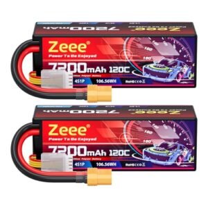 Zeee 4S Lipo Battery 7200mAh 14.8V 120C Hard Case with XT90 Connector for Euro RC Truck and 1/8 Scale Models 2 Pack