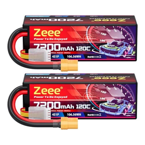 Zeee 4S Lipo Battery 7200mAh 14.8V 120C Hard Case with XT90 Connector for Euro RC Truck and 1/8 Scale Models 2 Pack