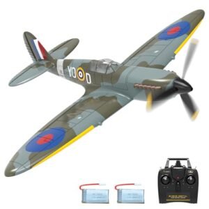VOLANTEXRC RC Spitfire Airplane 4 Channel Remote Control Fighter with Gyro Stabilizer and 3 Flight Modes for Beginners Kids Adults Blue