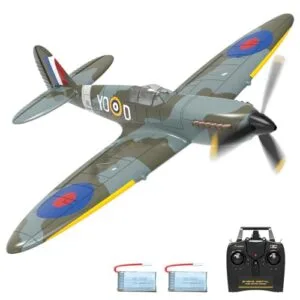 VOLANTEXRC RC Spitfire Airplane 4 Channel Remote Control Fighter with Gyro Stabilizer and 3 Flight Modes for Beginners Kids Adults Blue
