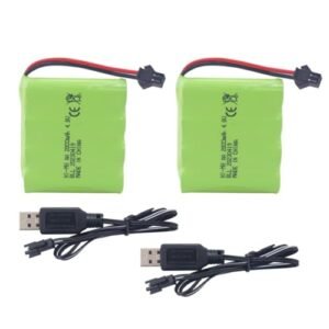 Sea Jump 2PCS 4.8V 2800mAh AA Rechargeable Battery with SM 2P Plug and USB Charging Cable for RC Cars and Toys