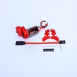 RCAWD 180 Brushed Motor Upgraded Carbon Brush 51T Turn Center Gear Housing Transmission Assembled Set for 1 24 Axial Scx24 Deadbolt Chevrolet Wrangler Gladiator Bronco Crawlers Upgrade Parts Red RC Brushed Motor Timing Explained