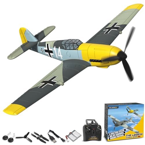 VOLANTEXRC RC Plane, 4 Channel Remote Control Airplane BF109 Fighter RTF with Aileron, Gyro, Aerobatics & 3 Modes Easy to Fly, Hobby Radio Controlled Aircraft for Beginners, Kids & Adults (Yellow)