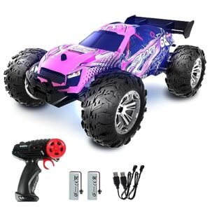 TURCGUO Fast Lane RC Wild Fire Monster Truck 1:18 Scale Pink 2WD Electric Remote Control Car for Kids with 2 Rechargeable Batteries