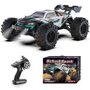 ScharkSpark Permatex RC Truck Brushless Motor 70KPH High Speed 4WD All Terrain Remote Control Car with 50 Min Runtime and 2 Batteries