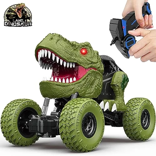 DinoXplorer RC Off Road Rechargeable Truck 2.4Ghz 4WD All Terrain Remote Control Dinosaur Car for Kids