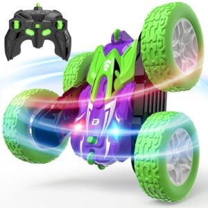 DEERC Remote Control Car with Wheels That Spin in Opposite Directions Double-Sided Driving RC Stunt Cars 360 Spin 4WD Off-Road Toy for Boys Age 4-7