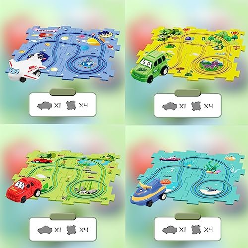 Funny RC Car Memes DIY Assembling Electric Trolley Childrens Educational Puzzle Track Car Play Set Battery Operated Toy Vehicle Puzzle Board RailCar Building Toys for Kids Ages 3 Plus 4 Set 5 PCS