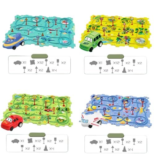 Funny Car RC Drag DIY Assembling Electric Trolley Puzzle Track Play Set for Kids Ages 3+ 4 Set 15 PCS