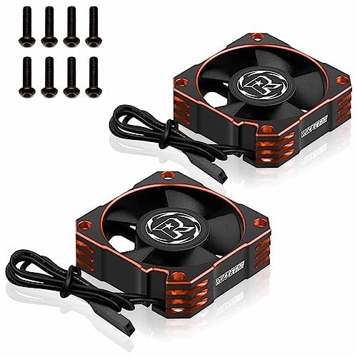2 Pack RC Motor Cooling Fan Heatsink 35mm 21000RPM 8.4V Aluminum ESC Motor Cooling Fan Compatible with Brushless ESC for RC Car 1/8 1/10 Scale 3650 3660 540 550 Motors Black Orange