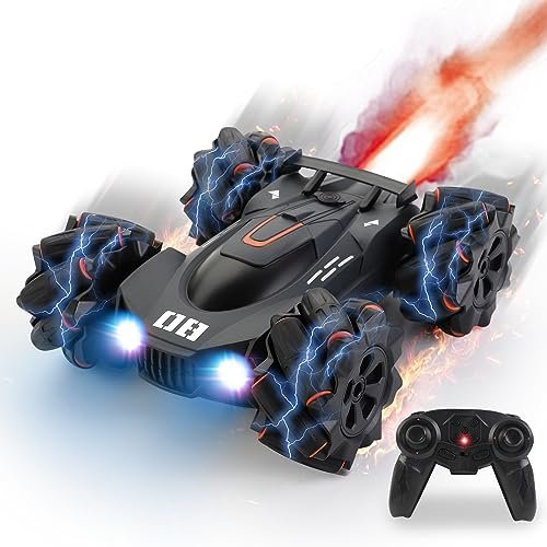 LTUXSK Paw Patrol RC Cars Rechargeable Double Sided Driving Stunt Remote Control Toy with Exhaust Spray Sound Effects and LED Lights 2.4Ghz All Terrain Electric Car for Kids