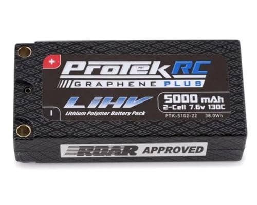Protek RC 2S 130C Low IR Si Graphene HV Shorty LiPo Battery 7.6V 5000mAh with 5mm Connectors Roar Approved PTK 5102 22
