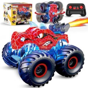 Kidcia Remote Control Dinosaur Car All About RC Cars 2.4GHz RC Monster Trucks for Boys with Spray Light Sound All Terrain RC Cars with 2 Batteries Dinosaur Toys for Kids 3 4 5 6 7 8 Christmas Birthday Gift