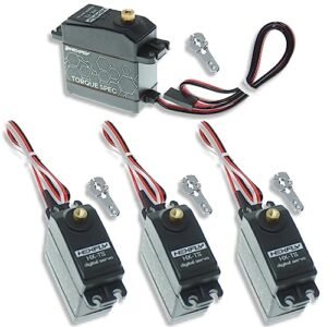 Hexfly by Redcat Torque Spec Servo 4 Pack with Metal Servo Horns 25KG at 5V 35KG at 7.4V 42KG at 8.4V Hit by RC Car