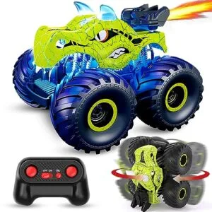 ScharkSpark RC 4WD Trucks Remote Control Monster Car with Light Sound Spray and Stunt Features for Kids Ages 3 to 8 Includes 2 Batteries