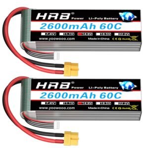 HRB 2pcs 4S 2600mAh Lipo Battery XT60 60C 14.8V for Parma RC Truck Bodies and Other RC Vehicles