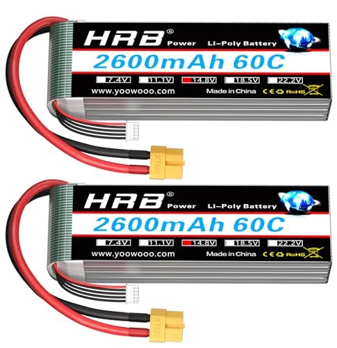 HRB 2pcs 4S 2600mAh Lipo Battery XT60 60C 14.8V for Parma RC Truck Bodies and Other RC Vehicles