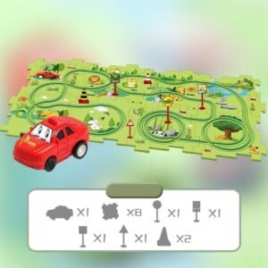 Cheese City RC DIY Assembling Electric Trolley Childrens Educational Track Car Set 15PCS Land Theme