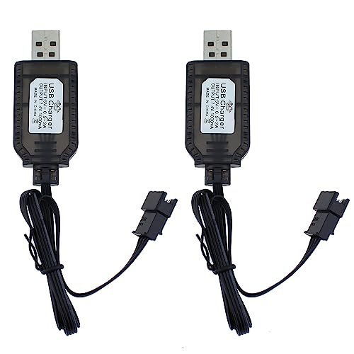 MTQY 2pcs Lithium Battery USB Charger Cable for Distianert RC Truck with SM 3P Plug Connector 7.4V LiPo Battery Charger