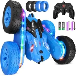 Jimdella Radio Remote Control RC Cars with LED Lights 360 Flips Stunt Toy for Kids Ages 4 6 Blue