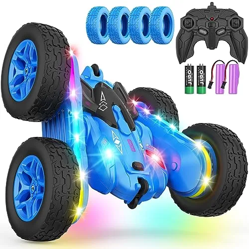 Terucle Remote Control Car with Advanced Headlights for RC Cars 360° Rotating 4WD Drift Truck for Kids Blue