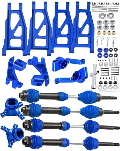 HopsupRC 1/10 Rustler Stampede Slash Hoss 4x4 VXL Upgrade Kit Navy Blue Steel Drive Shaft CVD Alloy Suspension Arm Caster Block Steering Blocks Rear Stub Axle Carriers with Wheel Hex Bearings