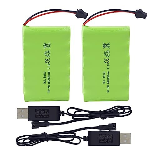 PUOO 2PCS AA 7.2V 2800mAh Rechargeable Battery with SM 2P Plug and USB Charging Cable for Huina 1550 550 Remote Control Excavator Truck Engineering Vehicle TR 211 RC Toys Spare Batteries