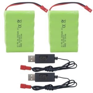 PUOO 2PCS AA 6.0V 2800mAh Rechargeable Battery with JST 2P Plug and USB Charging Cable for Huina 1582 RC Dump Truck and Other RC Toys