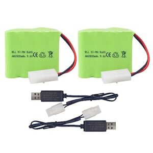 MOONZON 2PCS AA 9.6V 2800mAh Ni-MH High Capacity Battery with Tamiya Plug and 2PCS USB Charging Cable for Toy Tank Engineering, Flat Semi-Trailer Truck, RC Car Spare Batteries Pack