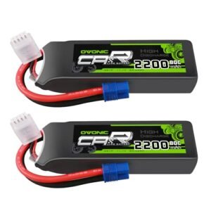 OVONIC 11.1V Lipo Battery 3S 80C 2200mAh with EC3 Connector for RC Trucks Trailers and Cars 1/8 1/10 Scale Models 2 Packs