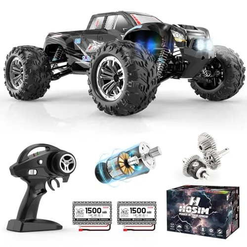 Hosim 1/10 Scale 48 KMH Large Scale RC Car Racing Truck with Headlights 4X4 Off Road Waterproof Fast Remote Control Toy for Adults Boys