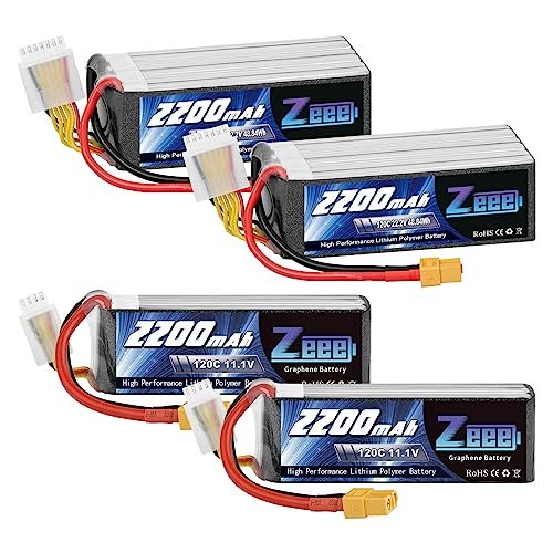 Zeee 6S Lipo Battery 2200mAh 22.2V 120C XT60 Connector and 3S 11.1V 2200mAh 120C XT60 Connector 2 Pack for RC Airplane Helicopter