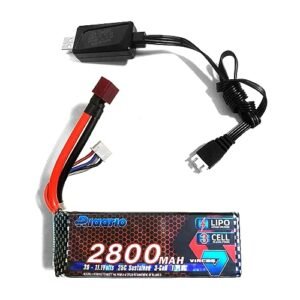 CROBOLL 3S 11.1V 2800mAh 25C Rechargeable LiPo Battery with T Plug Connector for 1/14 Scale Buggy
