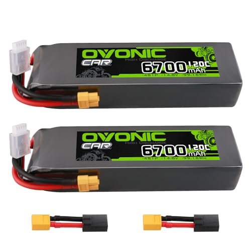 OVONIC 14.8V 4S LiPo Battery 6700mAh 120C with TRA Plug for RC Vehicles 2 Packs