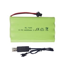sea jump 9.6V 2800mah AA Rechargeable Battery with SM-2P Plug and USB Charging Cable for RC Cars, Trucks, Tanks, Engineering Vehicles, Remote Control Ships, Electric Toy Charging Batteries