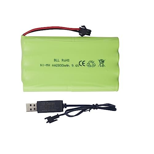 sea jump 9.6V 2800mah AA Rechargeable Battery with SM-2P Plug and USB Charging Cable for RC Cars, Trucks, Tanks, Engineering Vehicles, Remote Control Ships, Electric Toy Charging Batteries
