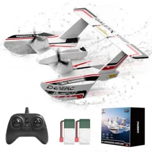 DEERC RC Airplane Electric RTF Tri Phibian Amphibious 3CH Remote Control Plane with 2 Batteries for Kids Adults