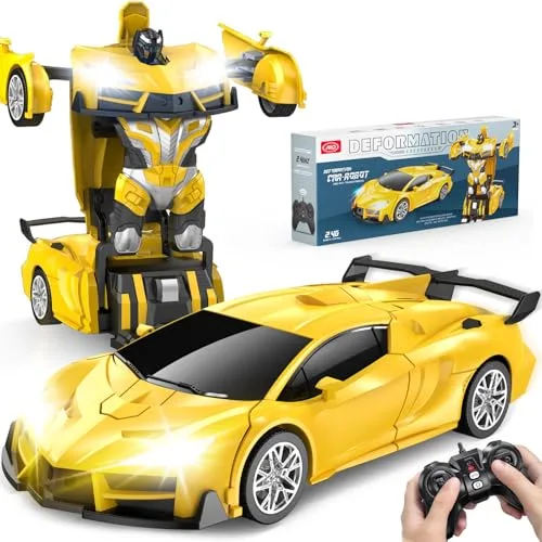 Qumcou Transform Robot RC Cars with Shocks for RC Cars 2.4Ghz Remote Control Toy Car with LED Headlights and 360 Degree Rotation for Boys Girls