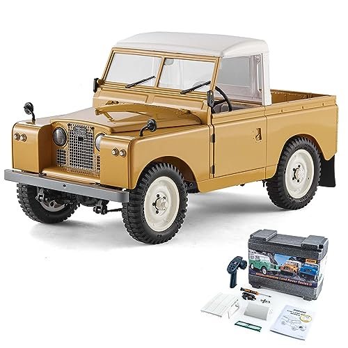 FMS 1/12 Land Rover Series II RC Car Crawler Pickups Vans Convertibles 3 in 1 with 2 Speed Transmission 4 Wheel Drive LED Lights Model for Adults Yellow