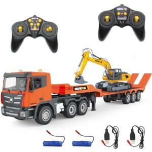 Fistone RC Truck 2.4Ghz Remote Control Semi Truck and Excavator Toy Set 1/24 Scale Construction Vehicles for Boys