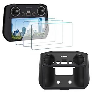 HUADU Screen Protector 3 Pack with Silicone Case for RC Allis Chalmers DJI Mini 3 Mini 3 Pro Mavic 3 RC Remote Controller Tempered Glass Film Anti Scratch
