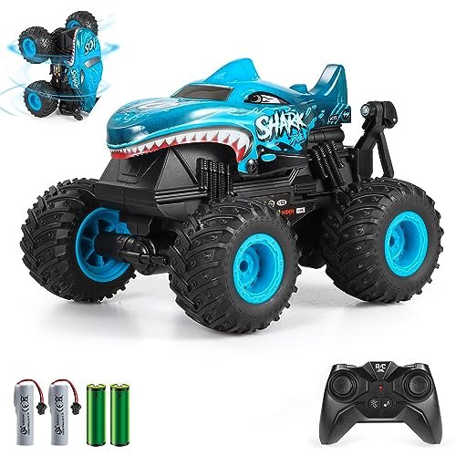 DYODYORC 2.4Ghz RC Shark Monster Truck All Terrain Remote Control Car with Music and Lighting Effects for Kids Blue