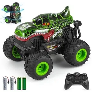 DYODYORC 2.4Ghz All Terrain Dinosaur Monster Truck with RC Lighting Music and 360 Stunt Capability Green Toy for Kids