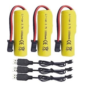 MOONZON 3PCS 3.7V 1000mAh Li-ion Battery with USB Charging Cable for 1220A TB202 TB201 TM201 TM202 TC141 DE35 DE38 DE40 DE50 RC Stunt Car RC Remote Control Car RC Rolling Car Spare Batteries