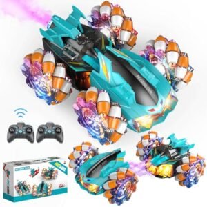 Rechargeable 2.4GHz Remote Control 2 in 1 RC Cars with Lights and Spray for Boys Kids Age 3 12 Double Side Drift 360 Rotating Race Stunt Fast Toy