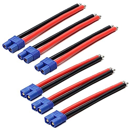 LINSYRC 3 Pairs EC3 Style Male and Female Connector Plug Adapter Cable with 15CM 14AWG Silicone Wire for RC Fab Battery